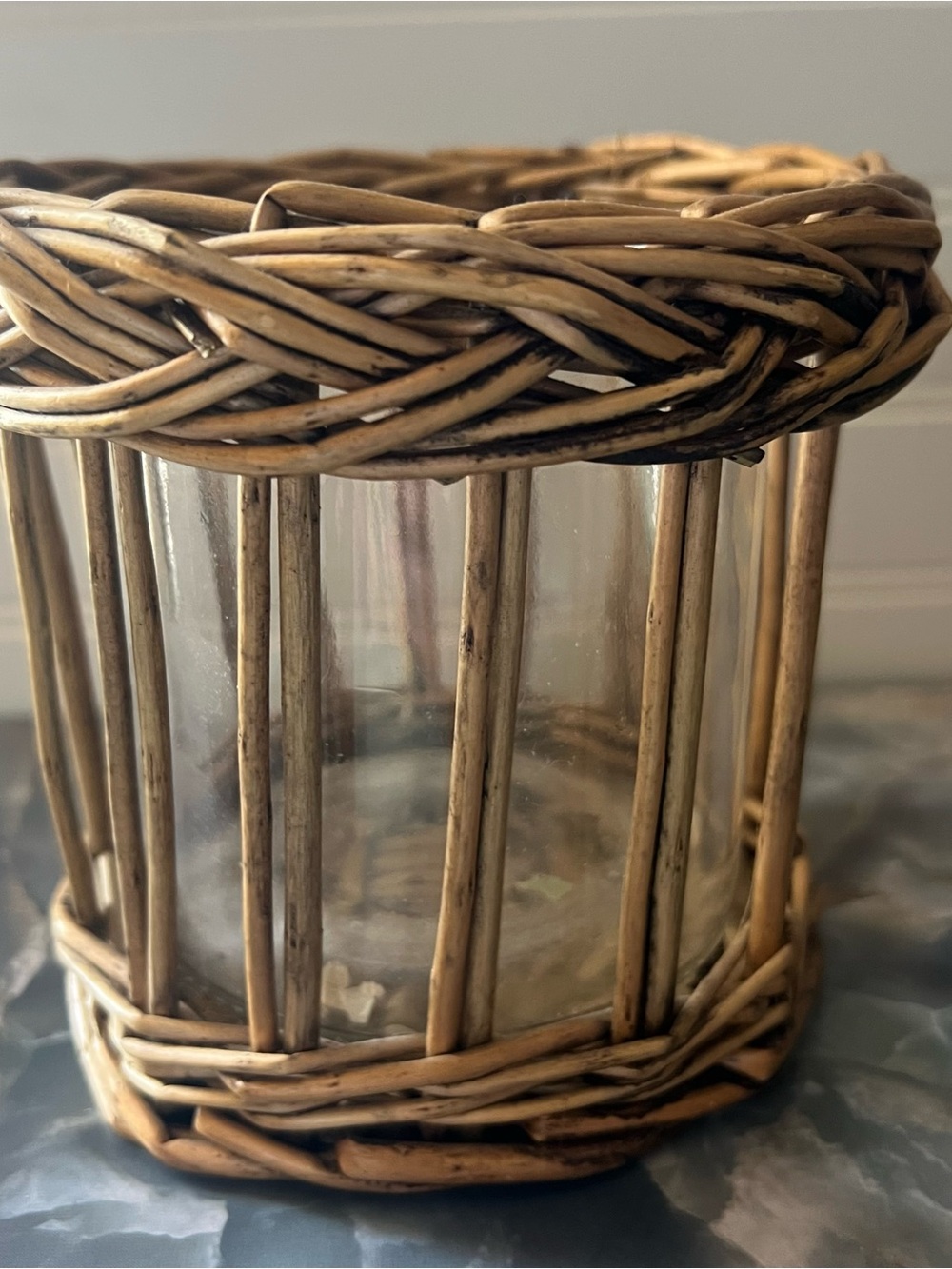 Vintage Natural Brown Woven Lantern with Clear Glass